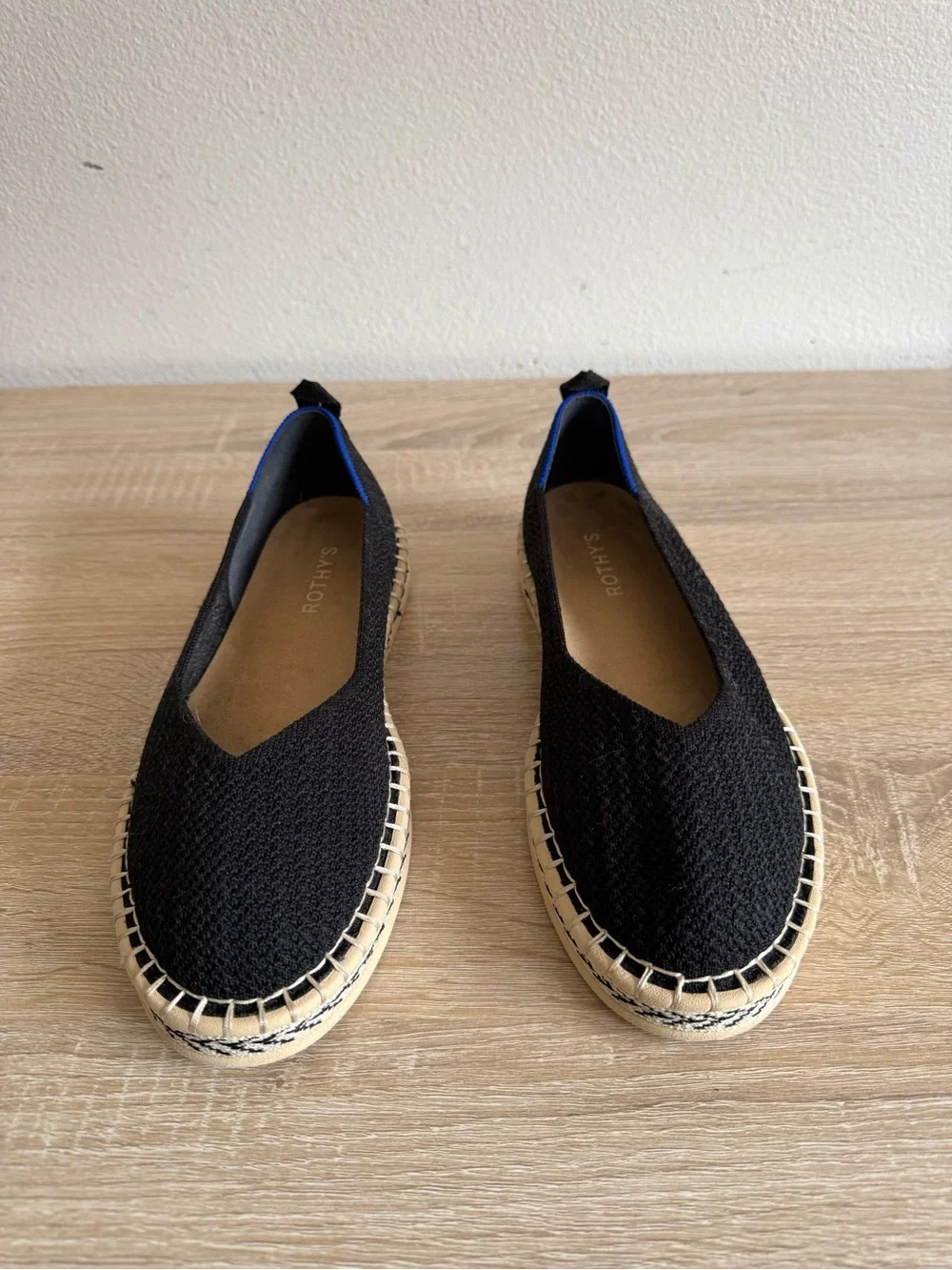 Rothy’s the espadrille flats black woven shoes women’s Sz 9